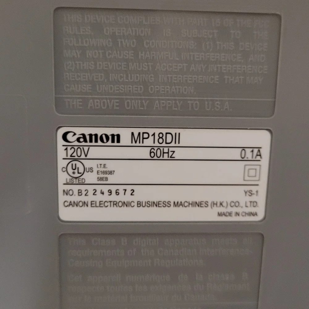 Canon MP18DII Adding Machine 12 Digit 2 Color Print Desktop Printing Calculator